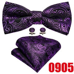 Barry Wang Men's Bow Tie Braided Satin Paisley Pre Tie Adjustable Bow Tie
