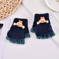 Children Cartoon Warm Half Finger Gloves with Flip