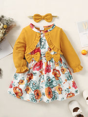 Girls Corduroy Floral Bow Dress Baby Clothes