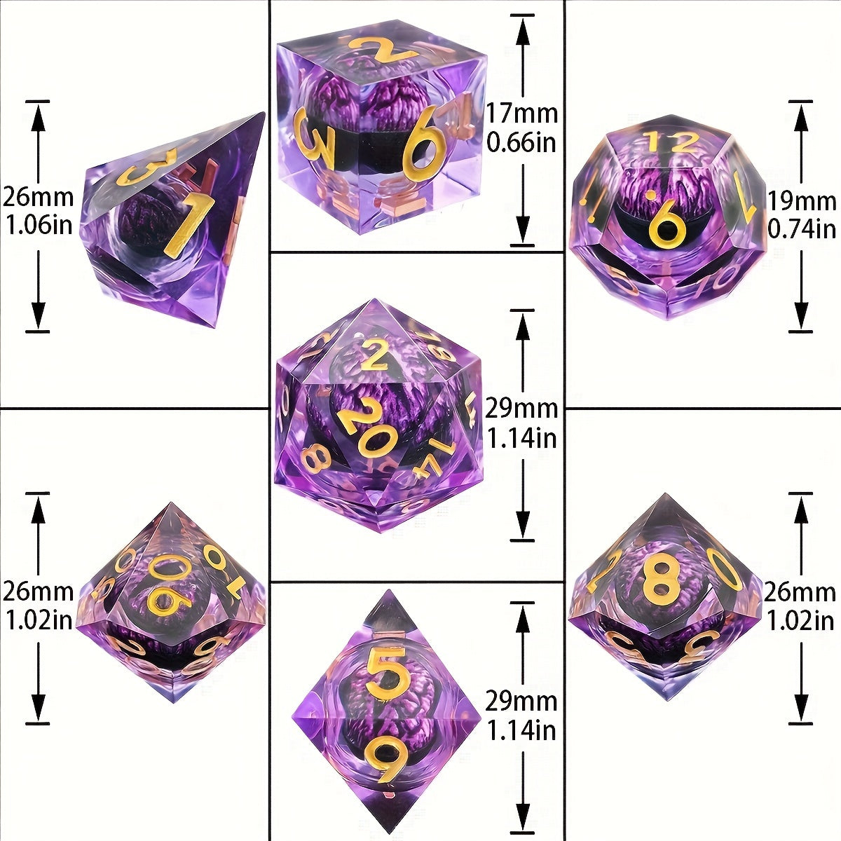 Dragon's Eye Resin Quicksand Dice Set Purple Green Halloween Props