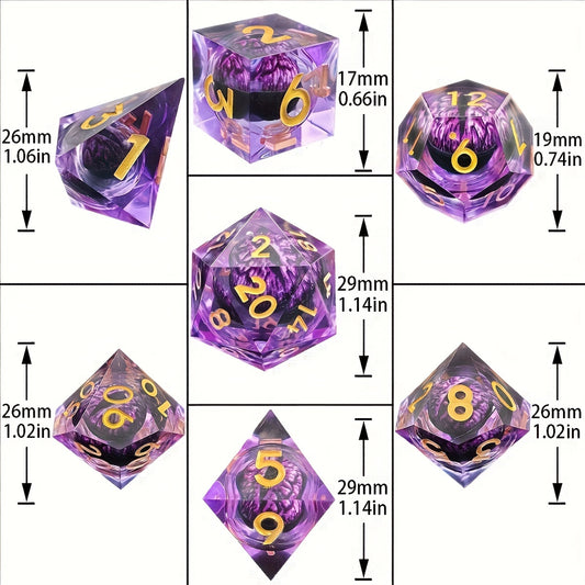 Dragon's Eye Resin Quicksand Dice Set Purple Green Halloween Props