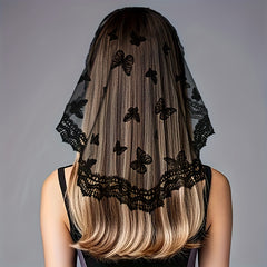 Butterfly Pattern Lace Headscarf for Weddings
