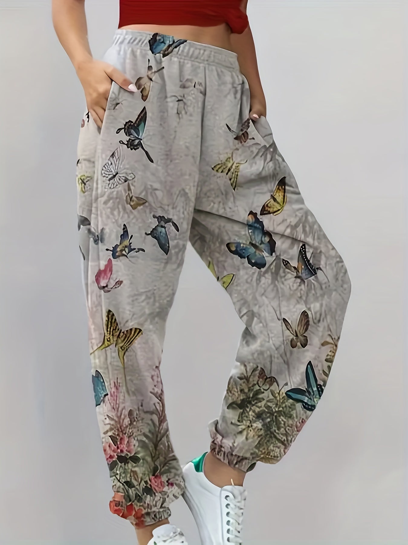 Women's Plus Map Print Elastic Waist Loose Sporty Pants
