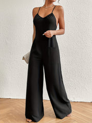 Wide Leg Spaghetti Strap Jumpsuit Casual Solid Sleeveless Jumpsuit With Pocket