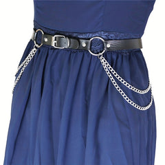 Layered Chain Tassel Punk Belt Gothic Solid PU Leather Chain Belt