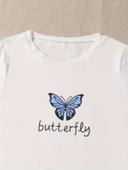  Butterfly Print 3pc Pajama Set Round Neck Cami Top Shorts Pants