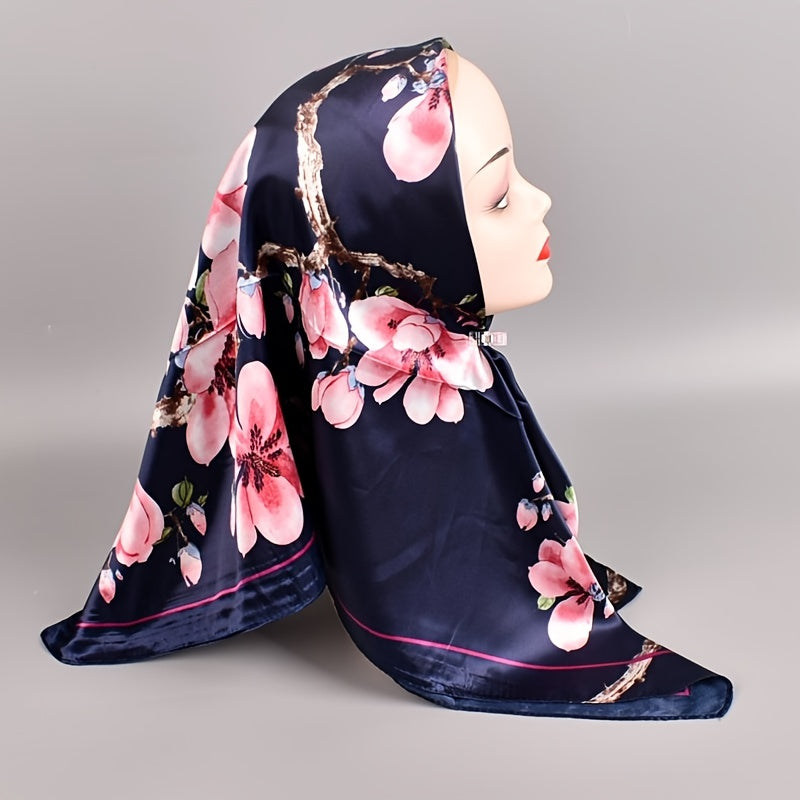 Peach Blossom Pattern Scarf Shawl Silk Women's Wrap Bandana