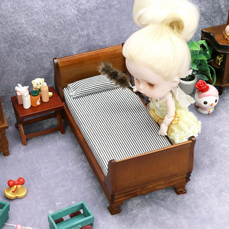 1:12 Scale Maroon Vintage Single Bed Dollhouse Accessory
