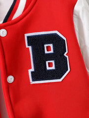Boys Casual Letter Print Fleece Baseball Jacket