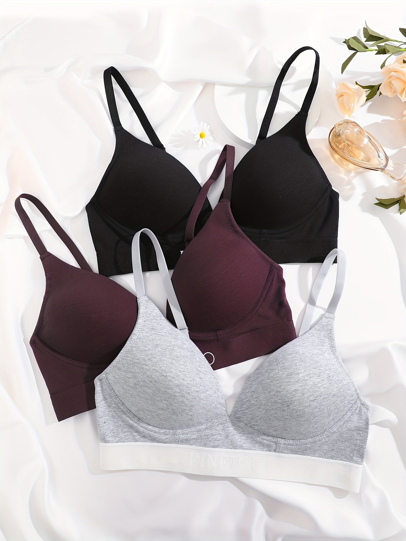 3pcs Letter Print Push Up Bras Comfy & Breathable Intimates Bra