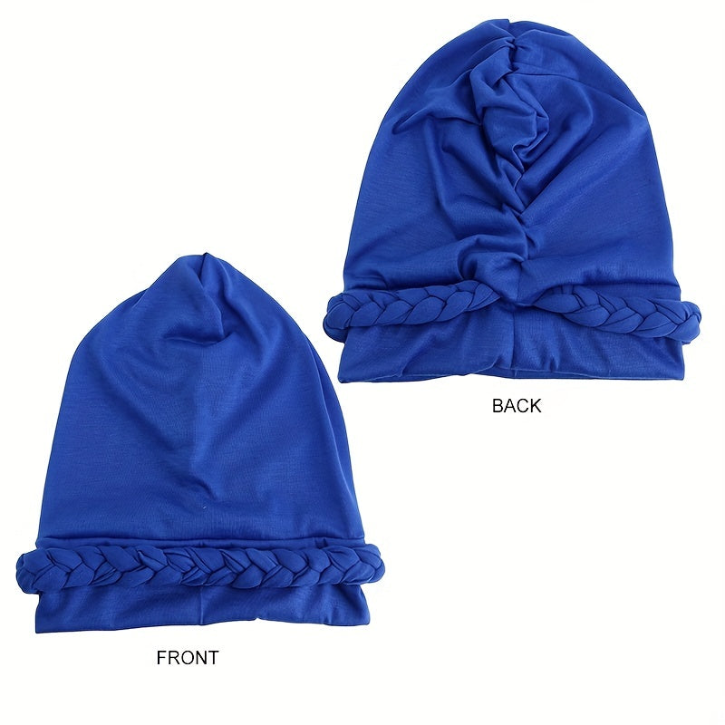 Boho Braided Turban Cap Solid Hijab Head Wrap Elastic Bonnet