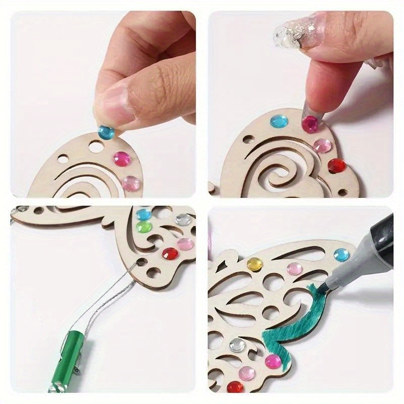 10pcs DIY Wooden Wind Chimes Butterfly Enjoy Drawing Fun