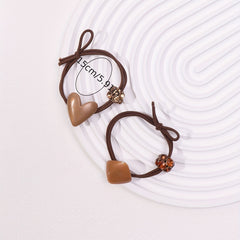 2pcs Heart Geometric Decor Hair Tie Elastic Hair Rope Glitter Rhinestone