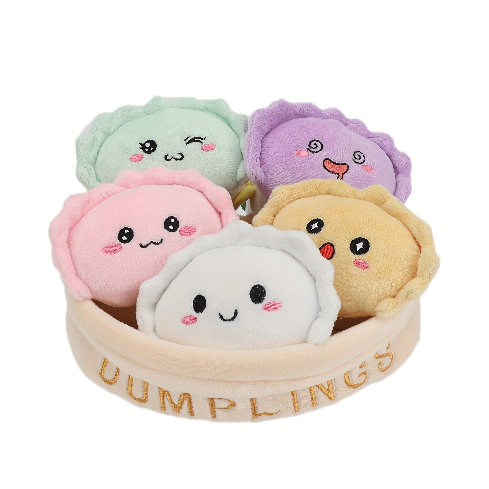 Plush Toy Set Chicken Dumpling Strawberries Carrots Designs in Basket 6pcs