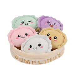 Plush Toy Set Chicken Dumpling Strawberries Carrots Designs in Basket 6pcs