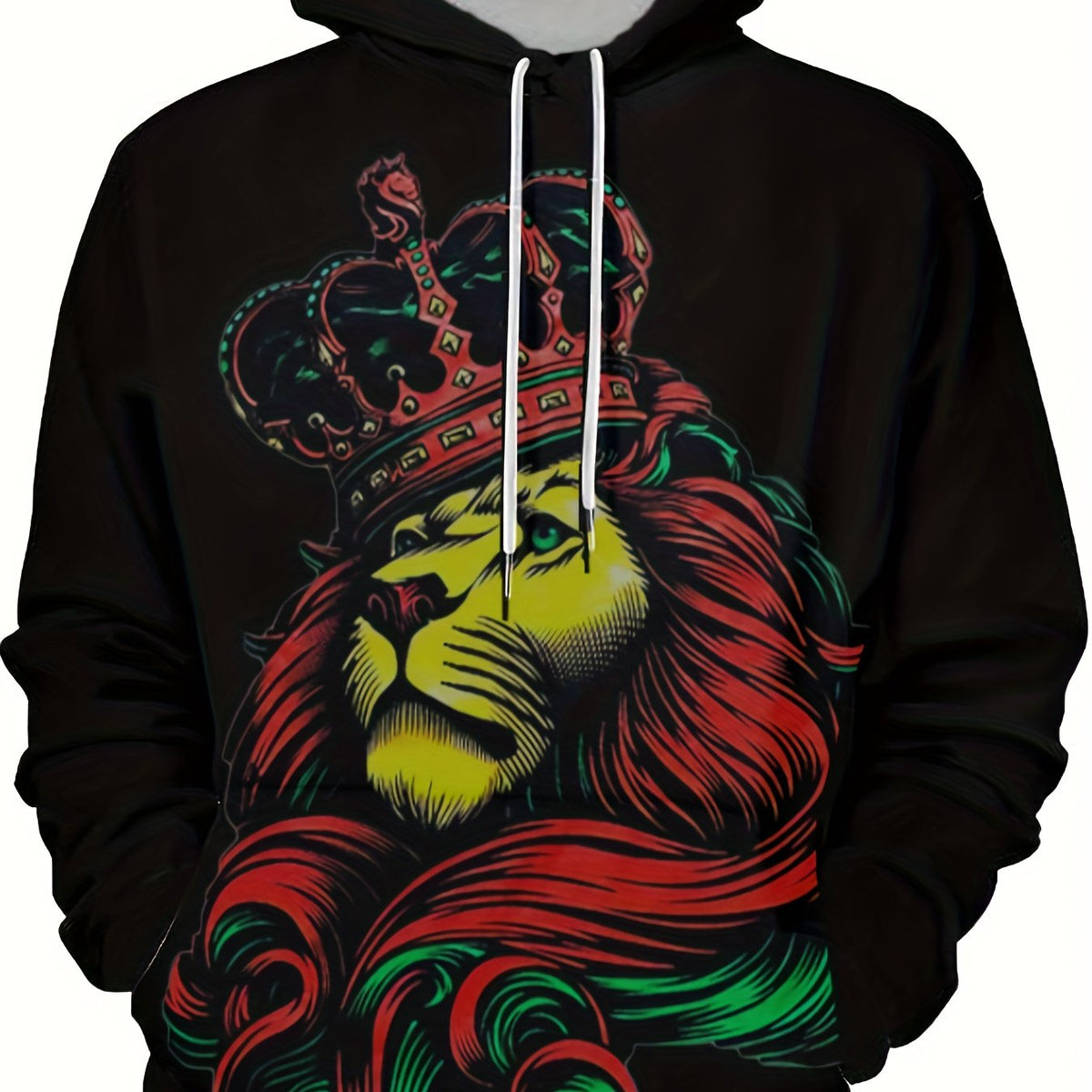 Lion Print Hoodies Men Graphic Sweatshirt Kangaroo Pocket Comfy Hooded Pullover