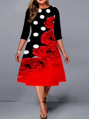 Plus Size Polka Dot & Floral Print Maxi Dress
