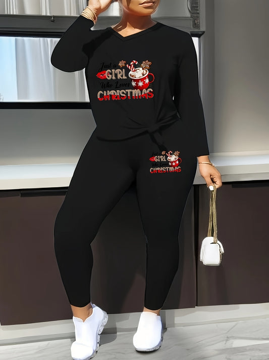  Christmas Graphic Top & Leggings 2 Piece Set