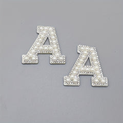 2pcs Pearl Rhinestone Letter Patch Sticker DIY Clothes Decoration