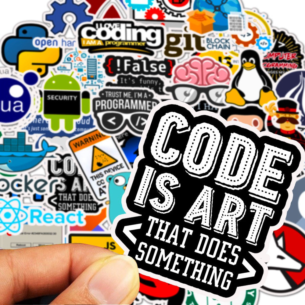 50pcs Reusable Vinyl Cartoon Programmer Sticker Pack for Tech Enthusiasts