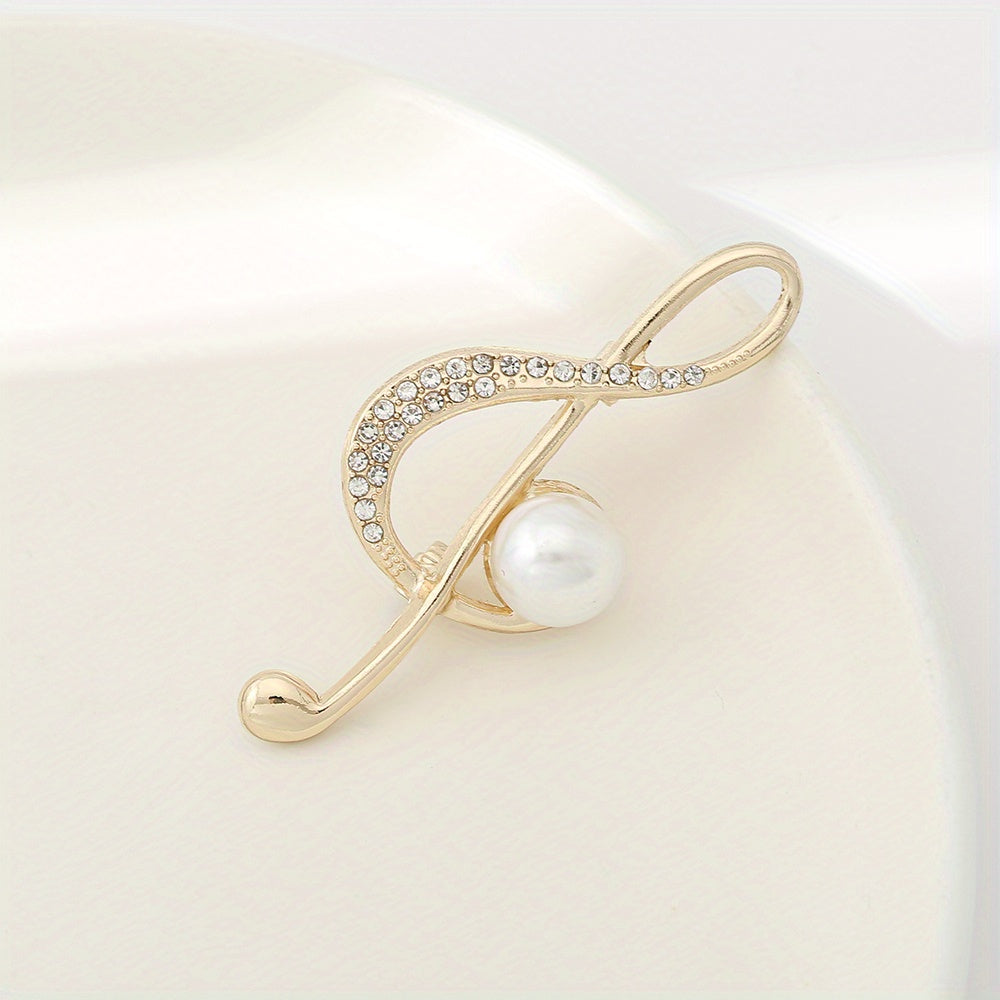 Musical Note Brooch Pearl Rhinestone Pin Scarf Dress Clothes Decor