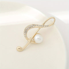 Musical Note Brooch Pearl Rhinestone Pin Scarf Dress Clothes Decor