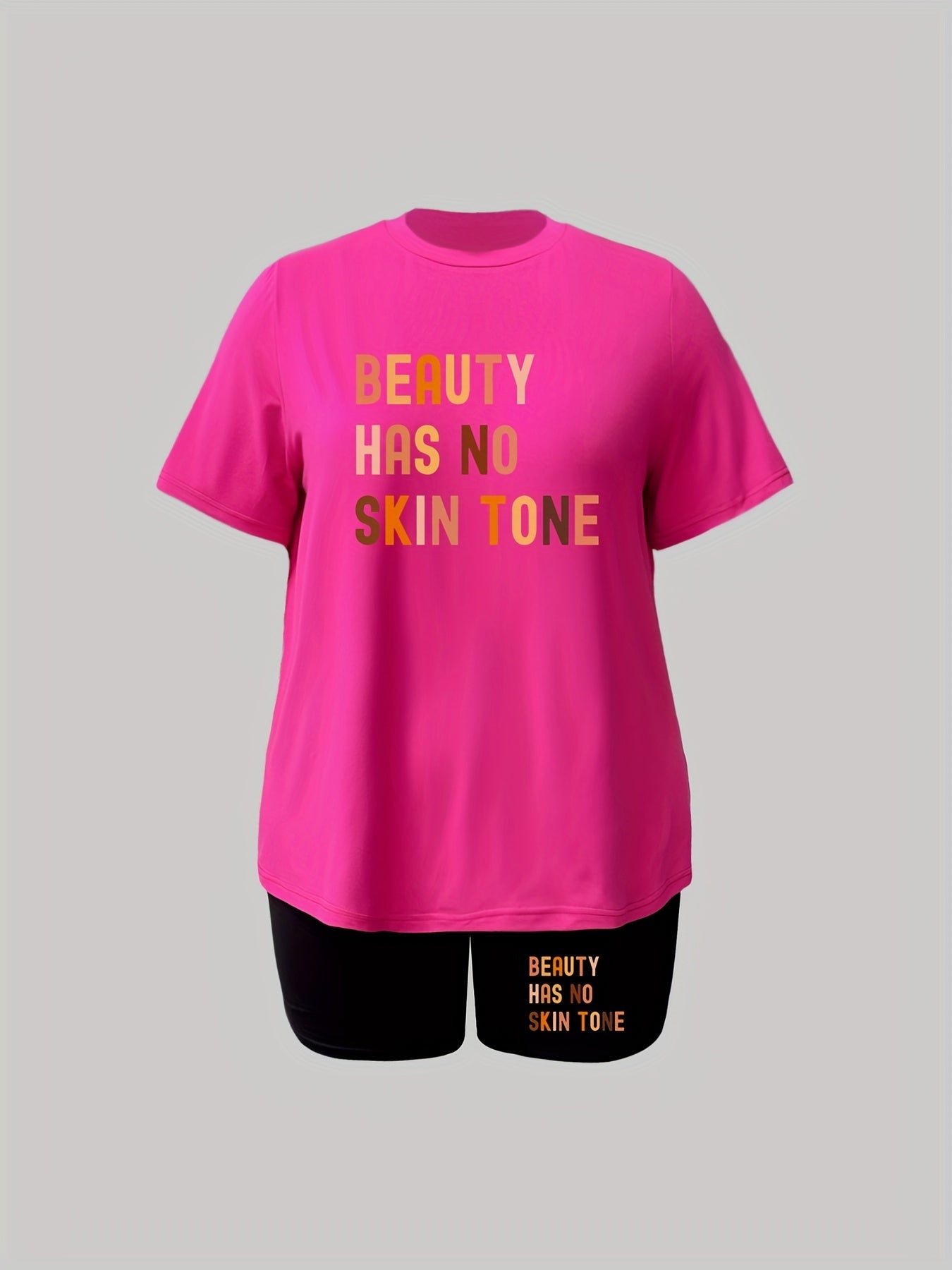 Women's Plus Slogan Print Top & Shorts Set