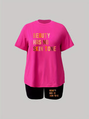 Women's Plus Slogan Print Top & Shorts Set
