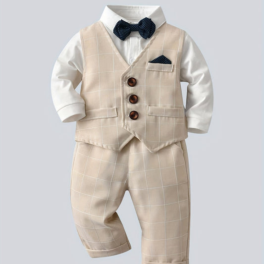 Baby Boys 3pcs Gentleman Suit Shirt Bow Vest Pants