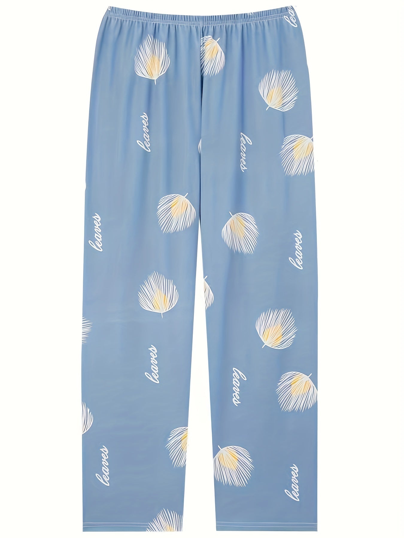  Leaf & Letter Print Elastic Waist Home Wear Pants