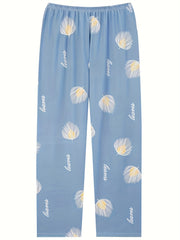  Leaf & Letter Print Elastic Waist Home Wear Pants