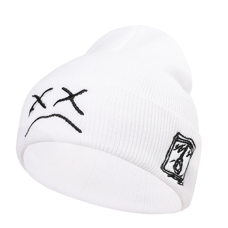 Crying Face Embroidered Knit Hat