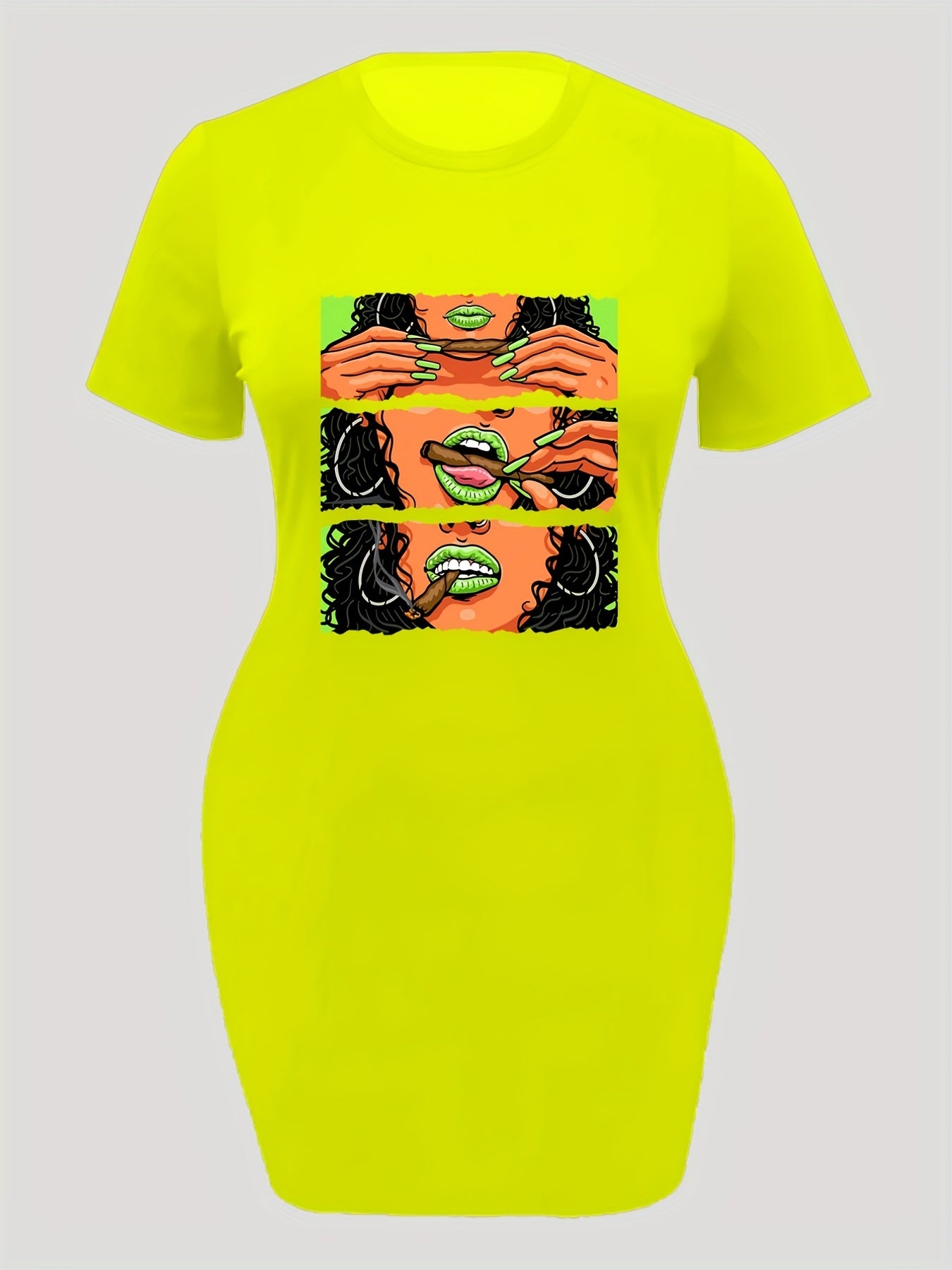  Cartoon Figure Print Short Sleeve Dress