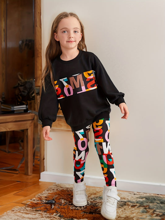 Girl's 2pcs Sweatshirt & Leggings Set Casual Outfits Kids Clothes