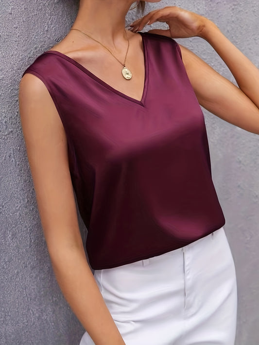 Solid V Neck Tank Top Sleeveless Casual Summer Top