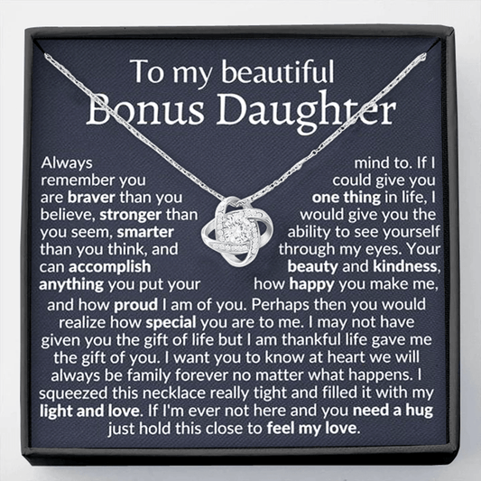 Bonus Daughter CZ Knot Necklace Message Card Birthday