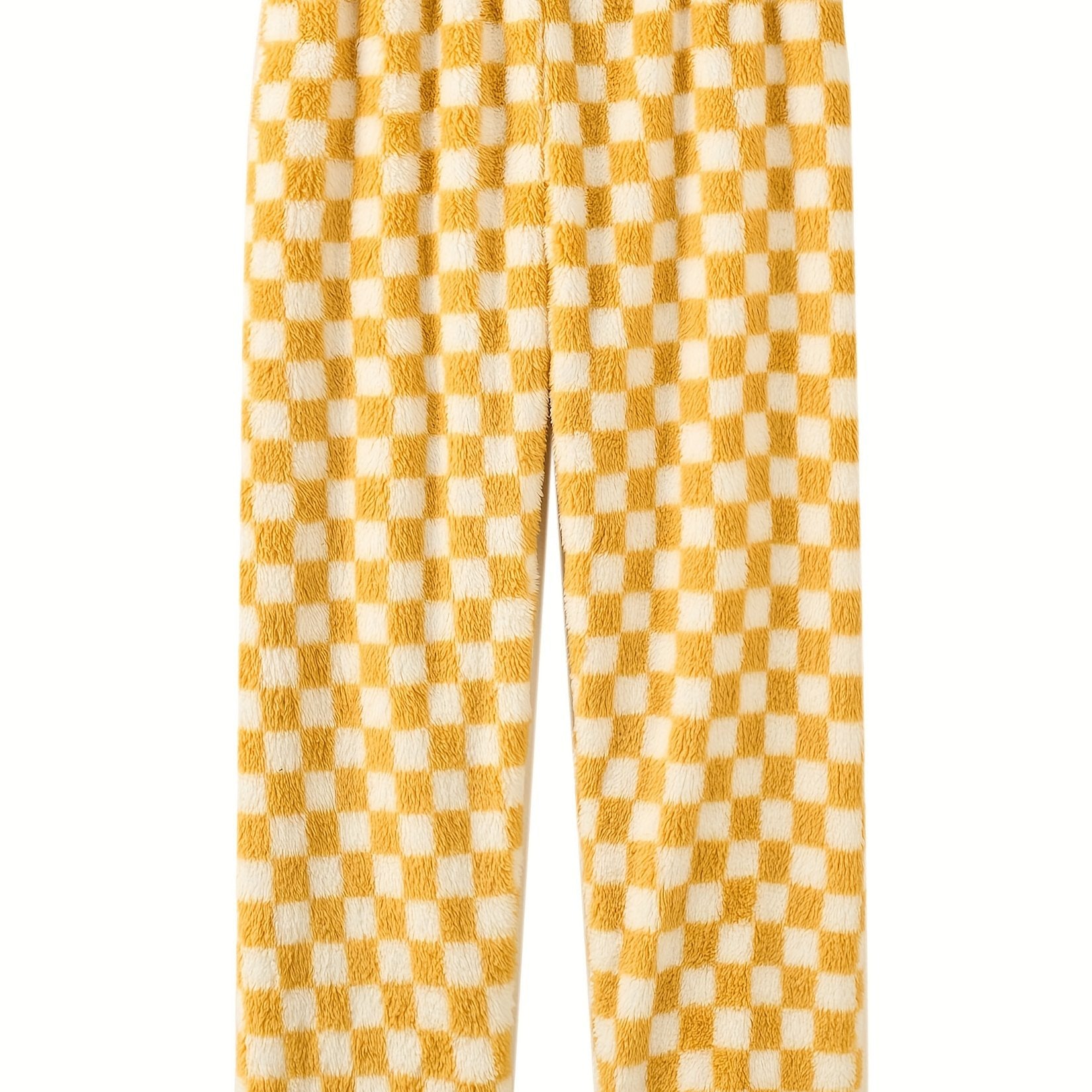 Women's Plus Checkered Print Flannel Warm Home Wear Pants