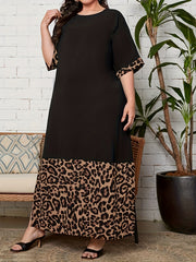  Colorblock Leopard Print Maxi Dress