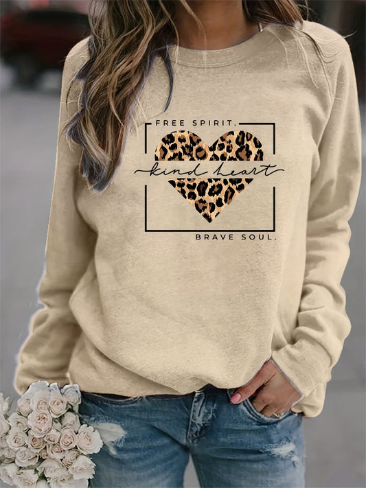 Kind Heart Print Sweatshirt Casual Crew Neck Sweatshirt Women's Clothing