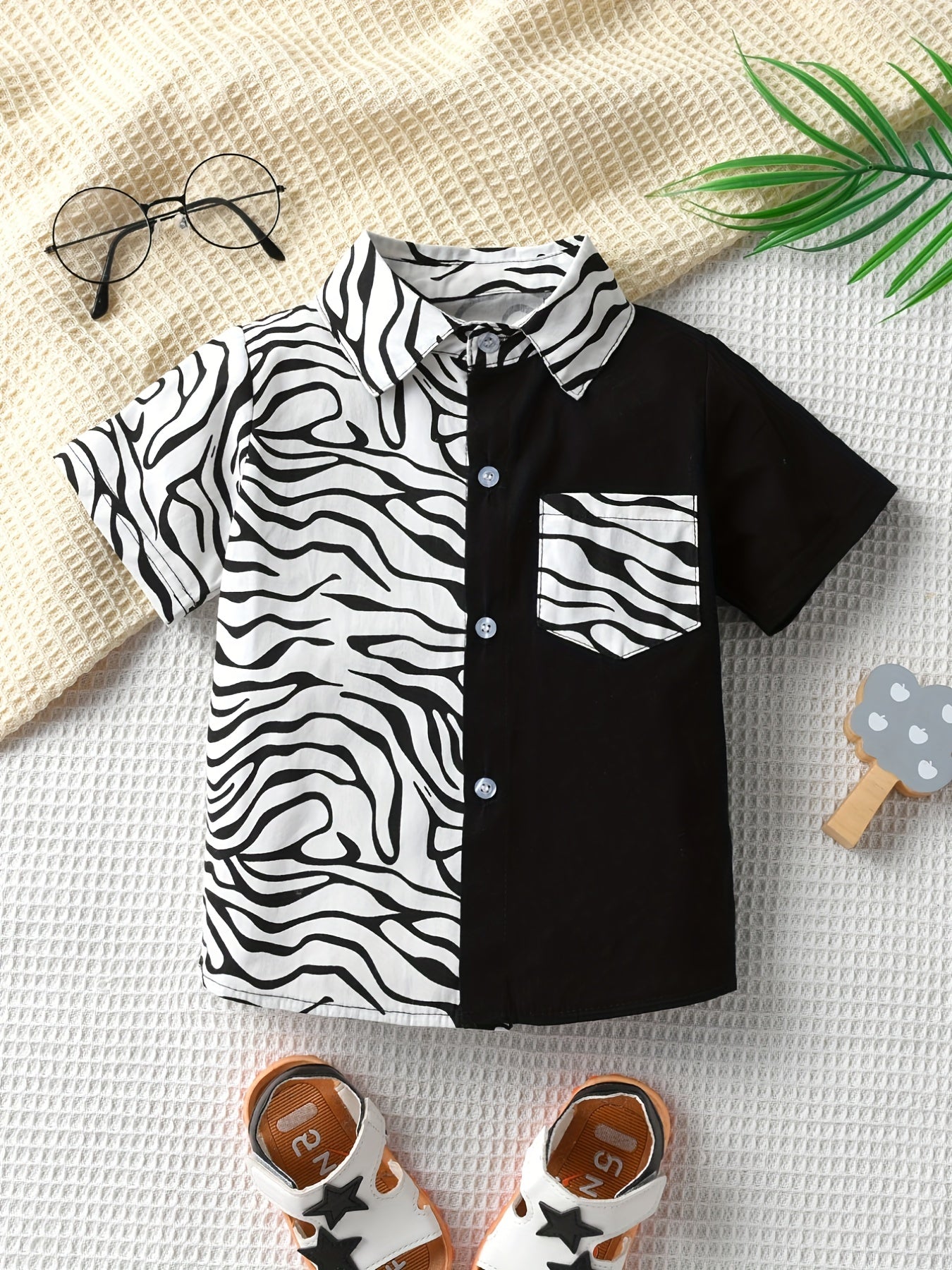 Boys Block Short Sleeves Shirt Preppy Style For Summer Kids Clothes