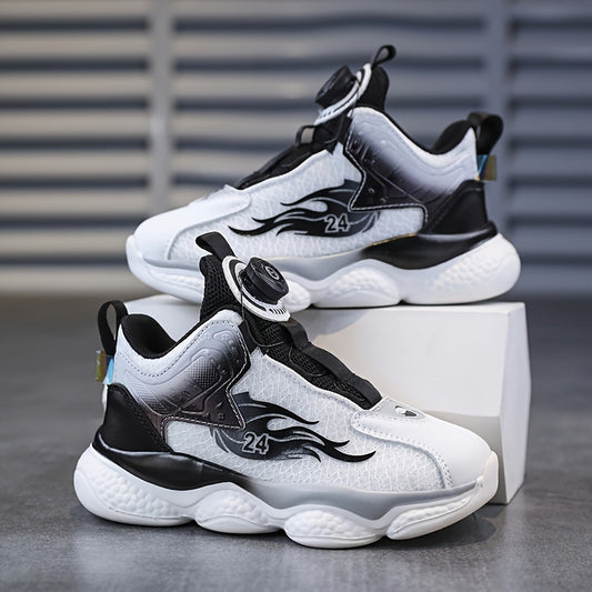 Boy's Basketball Shoes Rotating Buckle Soft Sole Casual Sneakers