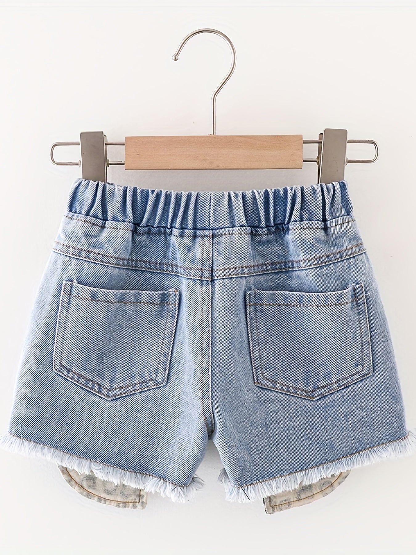 Girls Distressed Leopard Pattern Denim Shorts Kids Summer Beach Pants