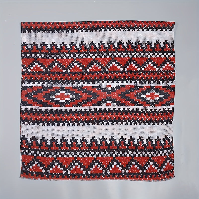 Geometric Dotted Print Red Scarf Hijab Vintage Windproof Head Wrap