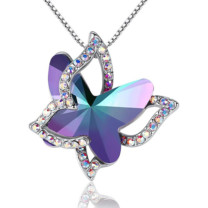 12-Month Birthstone Butterfly Pendant Necklace for Mother's Anniversary Birthday