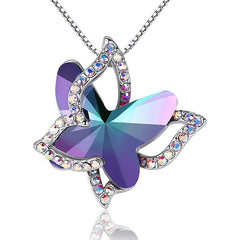 12-Month Birthstone Butterfly Pendant Necklace for Mother's Anniversary Birthday