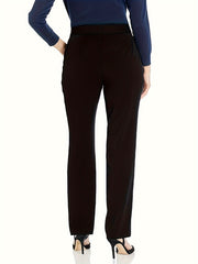  Solid Straight Leg Trouser - Elastic High Rise