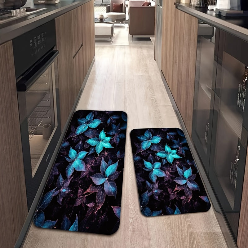 Dark Flowers Kitchen Mat Indoor Decor
