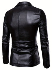 Men's Retro Style PU Jacket Button Up Lapel Faux Leather Jacket