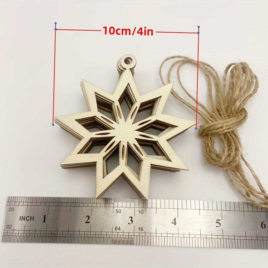 10pcs 4in Christmas Snowflake DIY Wooden Decorations Unfinished Wood Chips