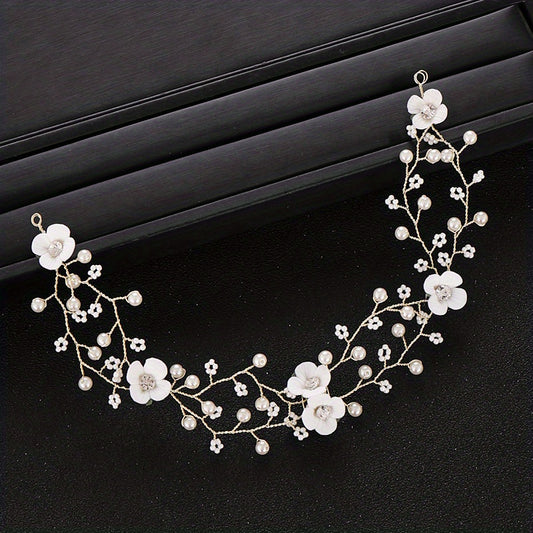 Flower Tiara Pearl Headband Wedding Hair Accessories Prom Headdress
